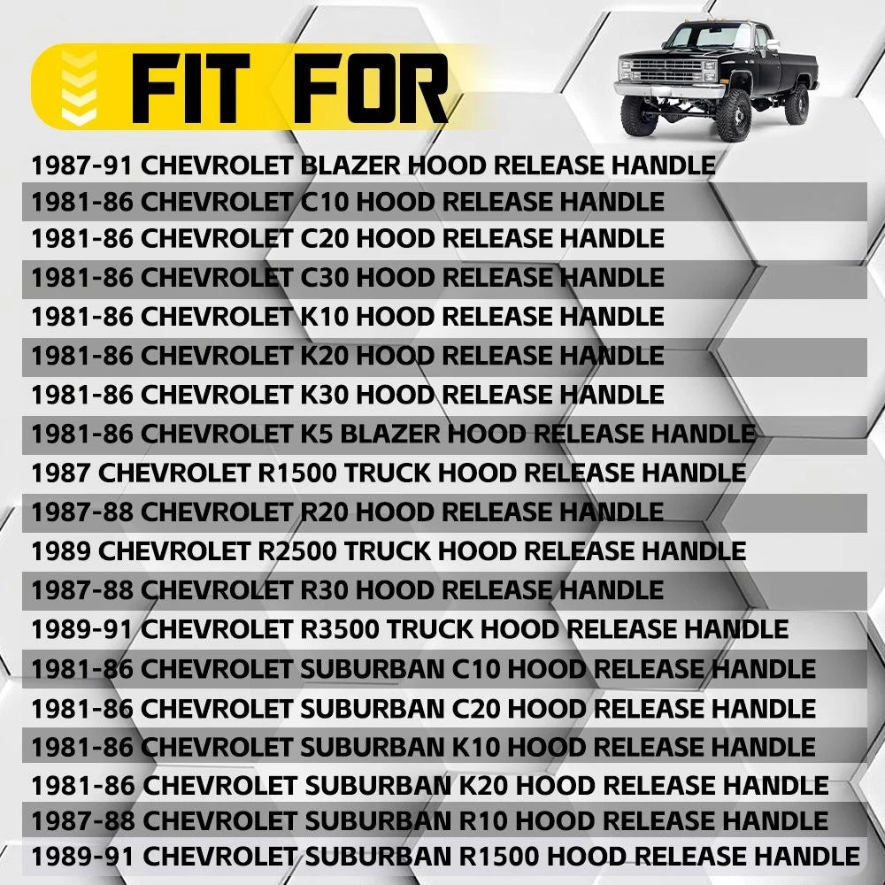 Hood Release Cable w/ Handle for Chevy Suburban GMC V2500 (1981–1991)