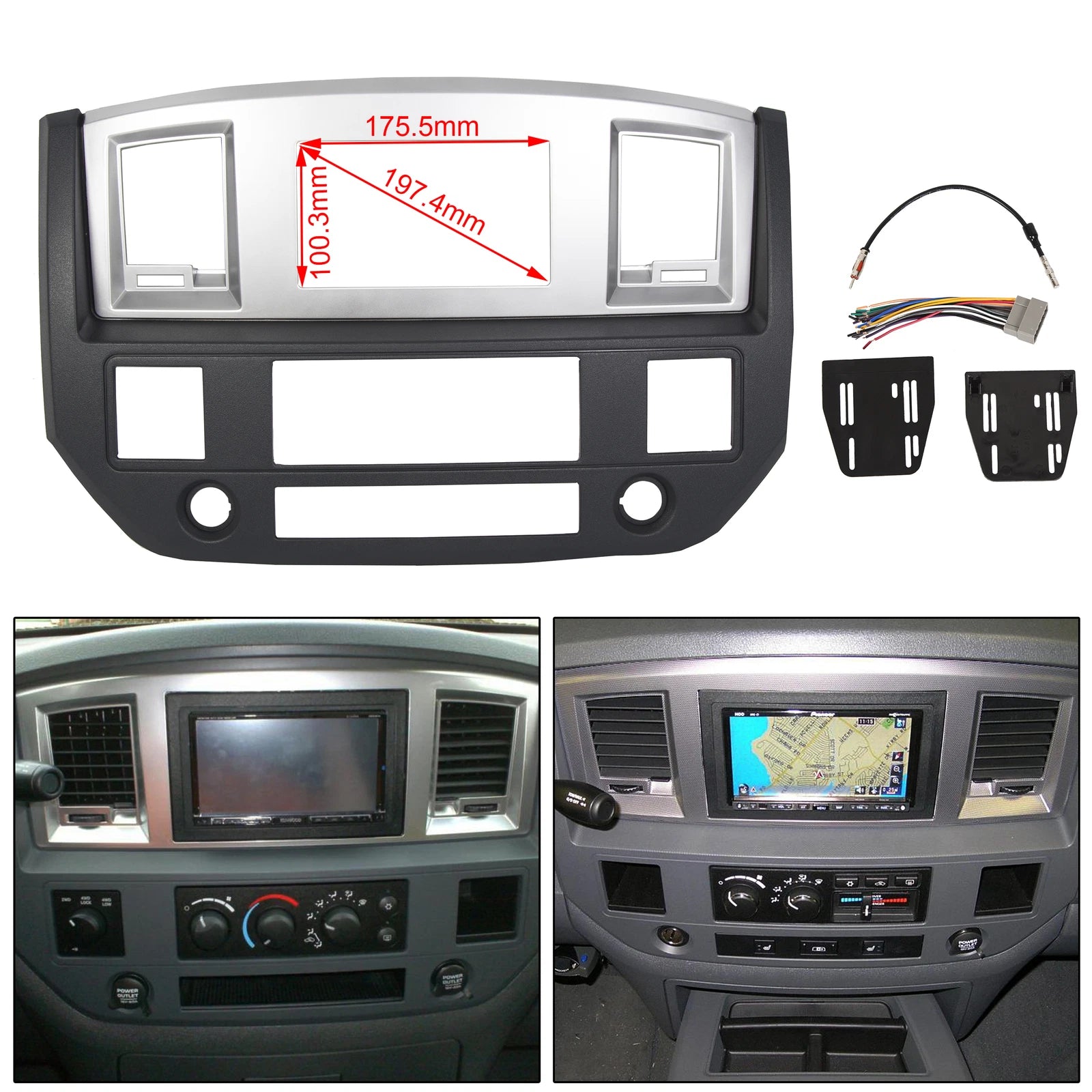 Double Din Dash Install Bezel Kit for Dodge Ram 1500 2500 3500 (2006–2009)