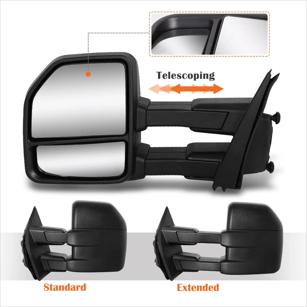Set of 2 Towing Mirrors for Ford F150 Pickup (2015–2018) - Manual Foldable Black