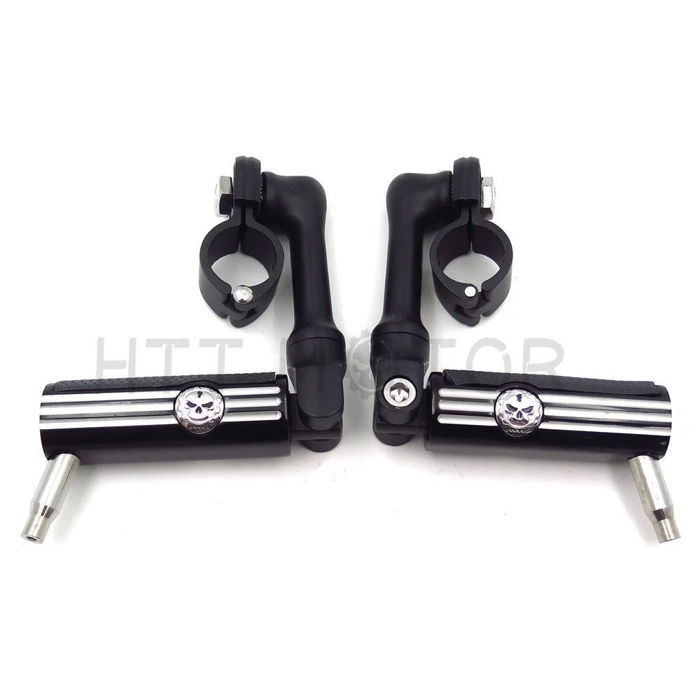 Gear Skull 1" 25mm Footpeg Mounting Kit for Motorcycle (Chrome, Black)