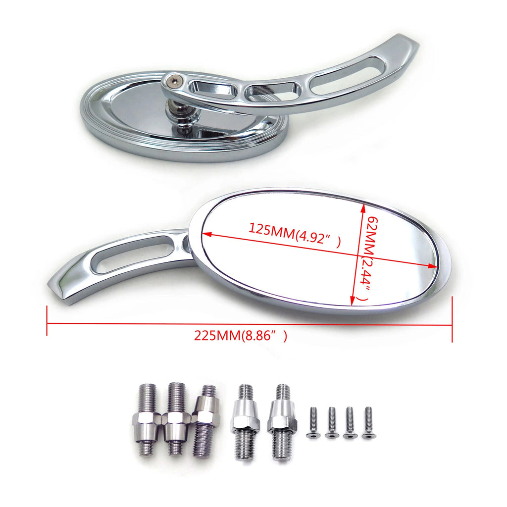Oval Aluminum Chrome Mirror for Honda Kawasaki Suzuki Cruiser (All Years)