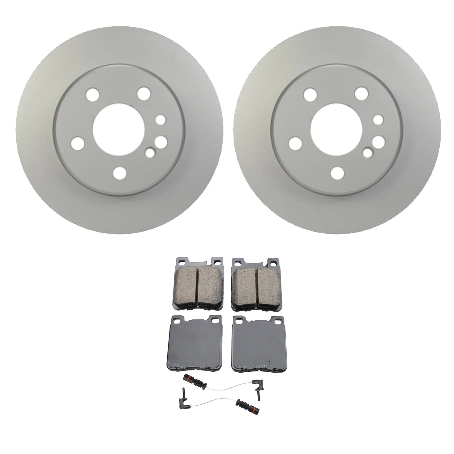 Set of 2 Hella Rear Rotors & Akebono EURO Ceramic Brake Pads for W140 S320 S350 (1992–1999)