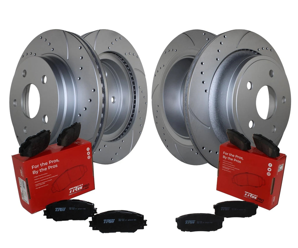 Front and Rear Brake Kit with Drilled Rotors & TRW Pro Metallic Pads for Dodge Ram 1500