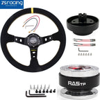 14in Steering Wheel with Black Quick Release for Honda Civic CR-V