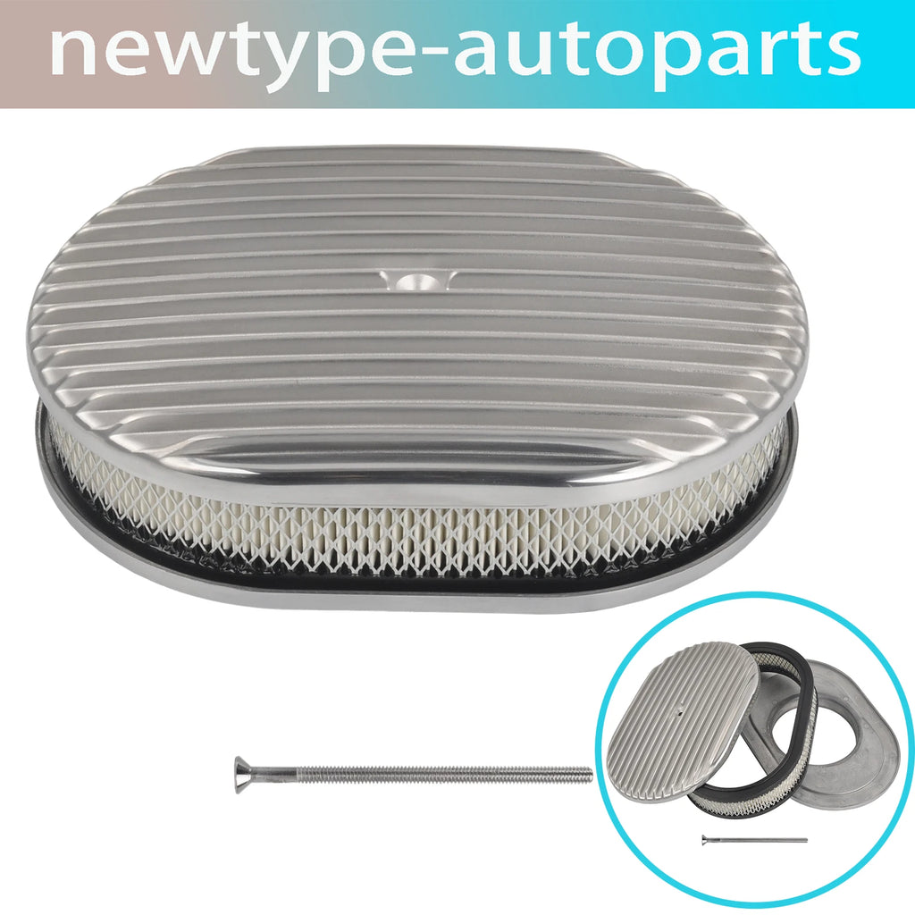 12" Oval Polished Aluminum Air Cleaner for Chevy Ford Mopar