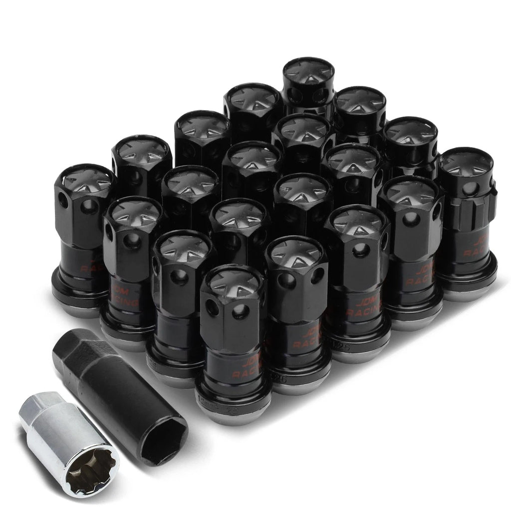 Set of 4 Aluminum Gun Metal 16 Lug Rim Lock Nuts + Keys M12x1.25 22mm OD/45mm Tall