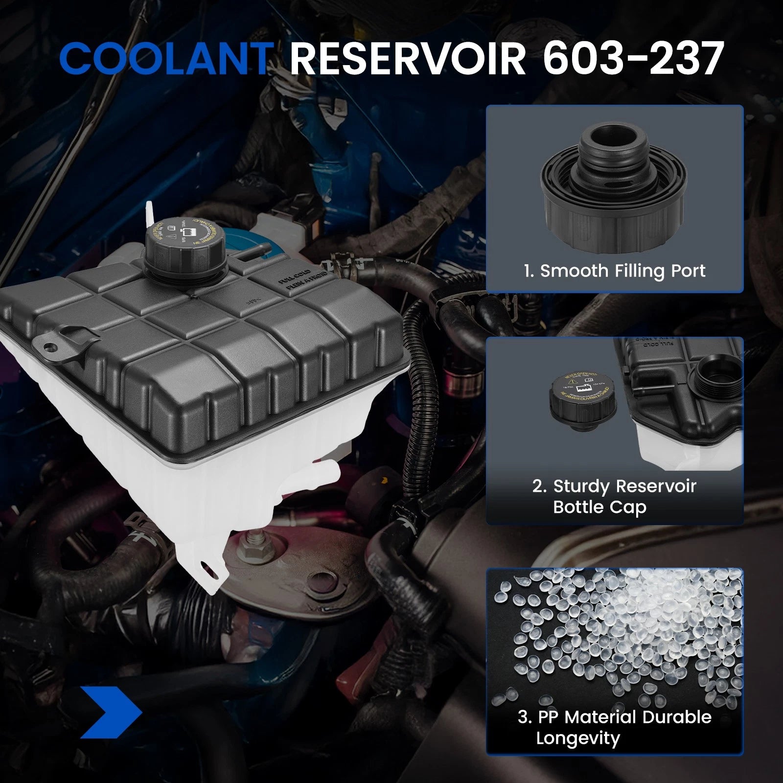 Coolant Reservoir with Cap for Buick Lucerne, Cadillac DTS (2006–2011) 603-237