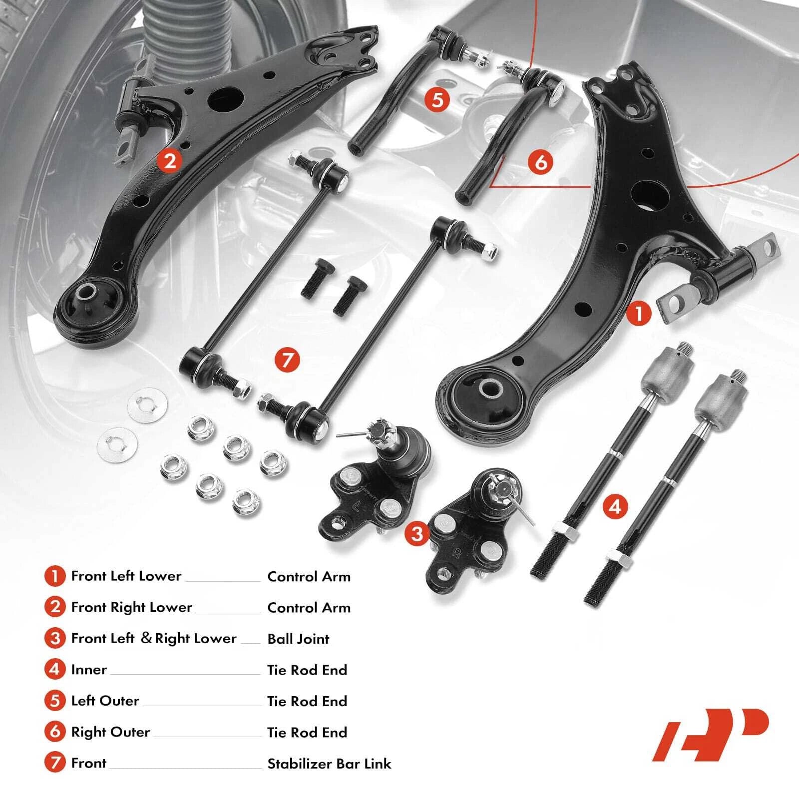 10xFront Lower Control Arm Ball Joint Sway Bar Tie Rod for Camry (2012-2014)