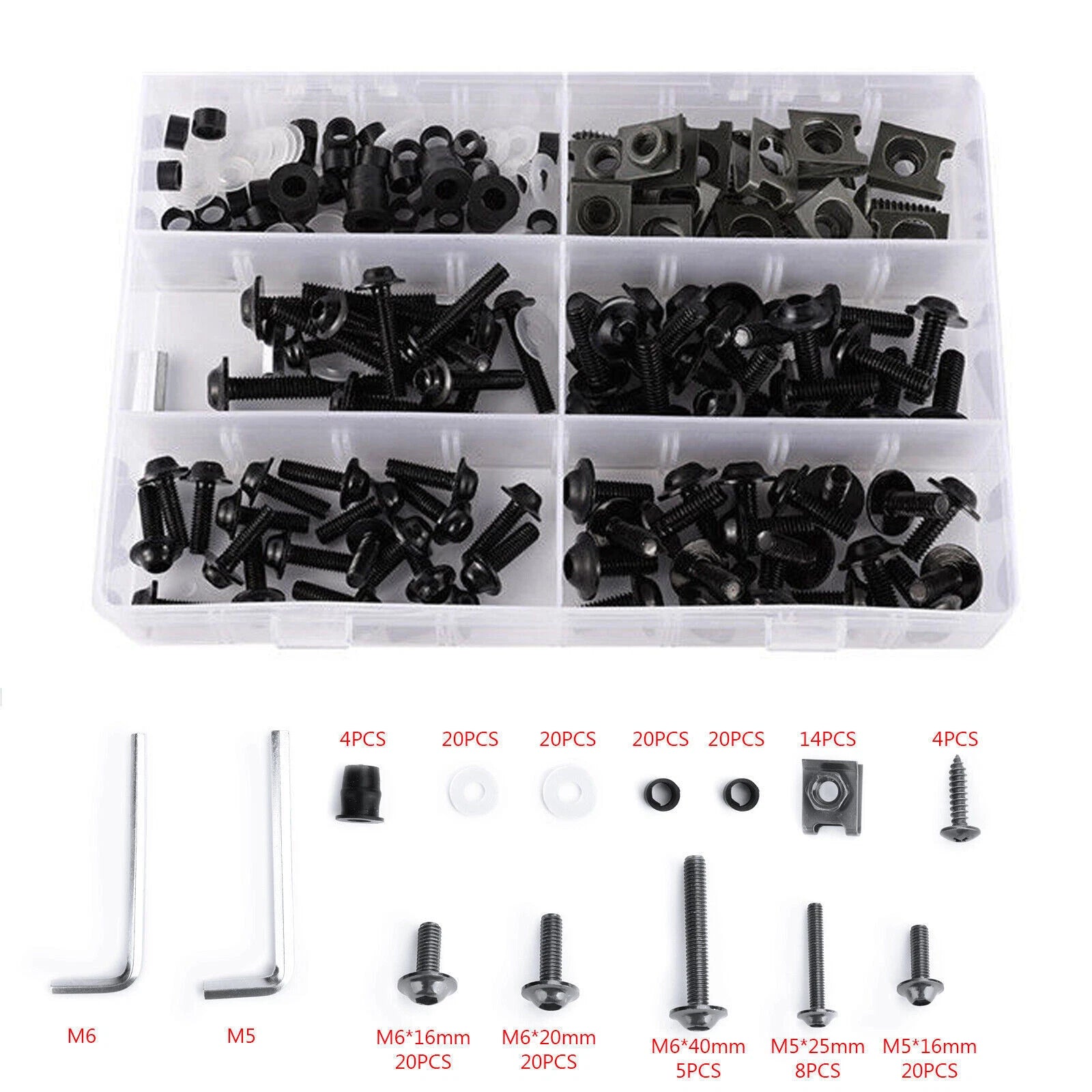 177PCS Fairing Bolts Kit M5/M6 for Sportbikes (Universal)