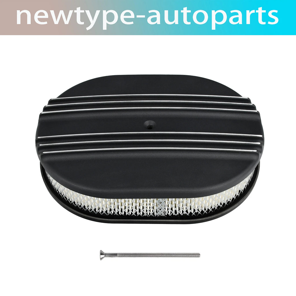 12" Oval Half Finned Polished Aluminum Air Cleaner for Chevy Ford Mopar