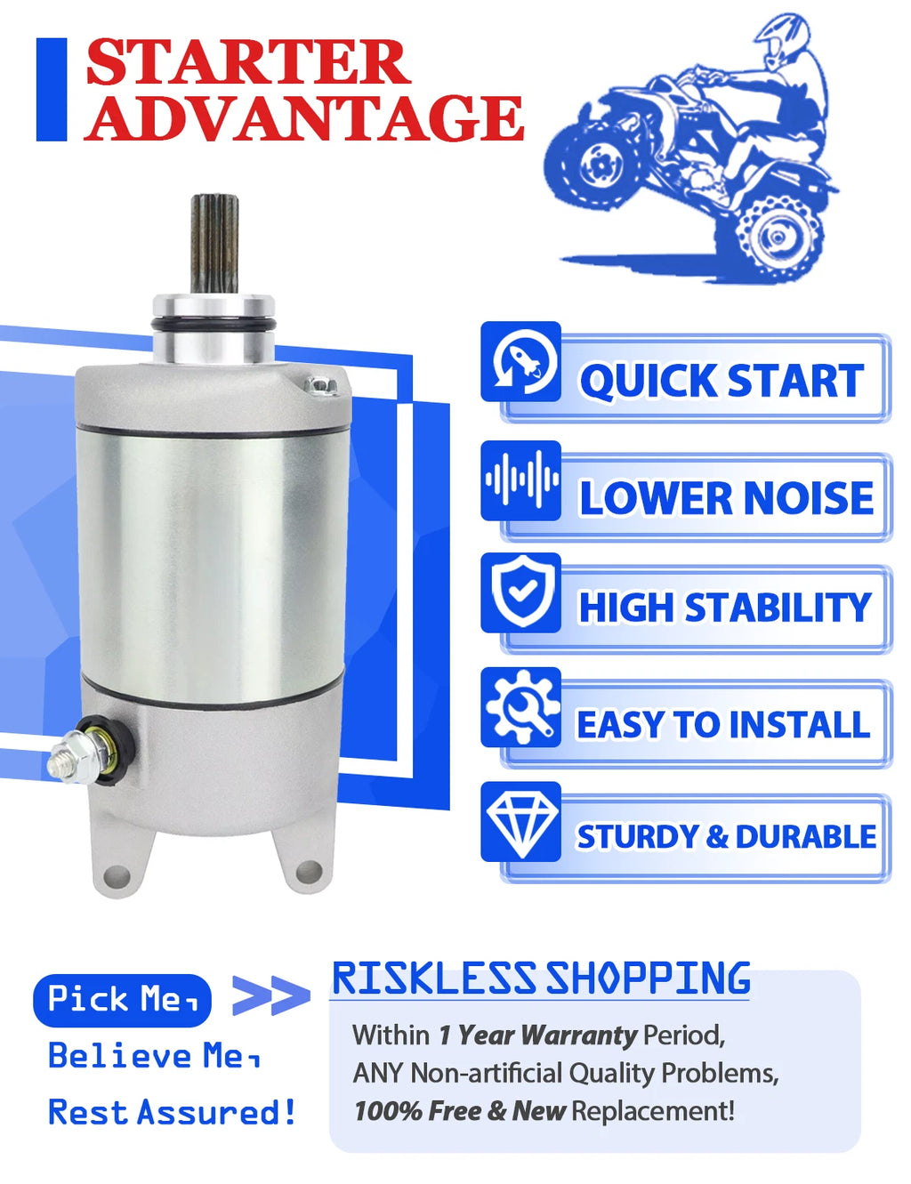 Starter with Relay & Switch for Kawasaki Brute Force 750 4X4i (2005–2007)