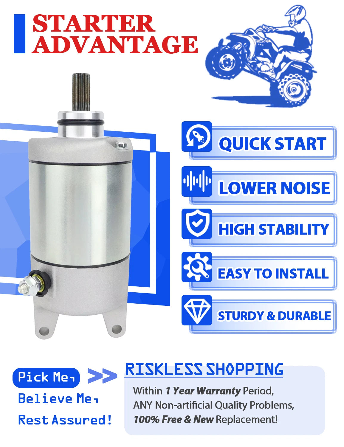 Starter with Relay & Switch for Kawasaki Brute Force 750 4X4i (2005–2007)