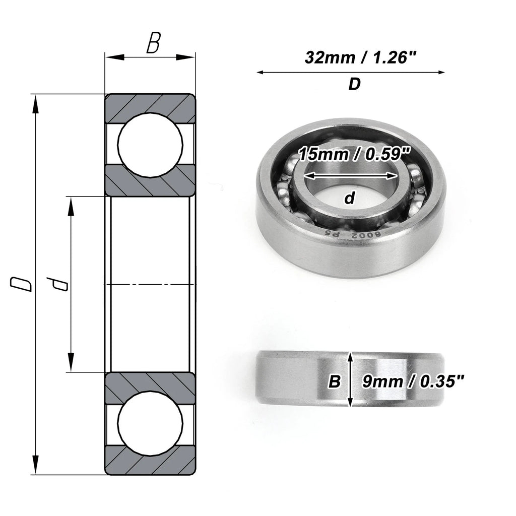 Deep Groove Ball Bearing 15x32x9mm for Scooter Skateboard (6002)