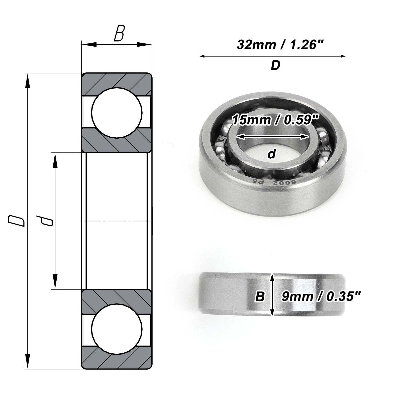 Deep Groove Ball Bearing 15x32x9mm for Scooter Skateboard (6002)