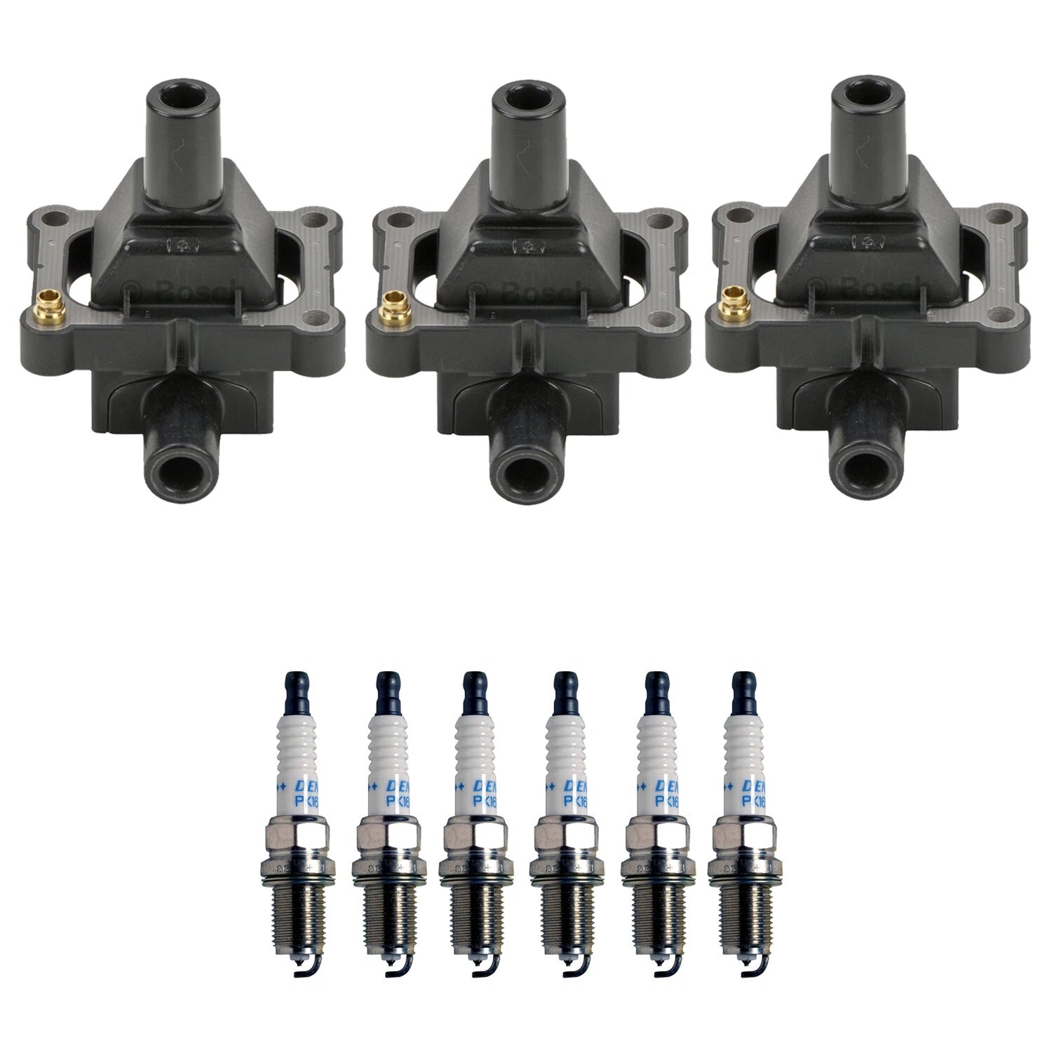 Set of 3 Ignition Coils & 6 Double Platinum Spark Plugs for W202 W210