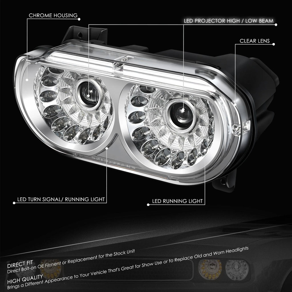 Chrome Housing Amber Corner LED Projector Headlights for Dodge Challenger (2008–2014)
