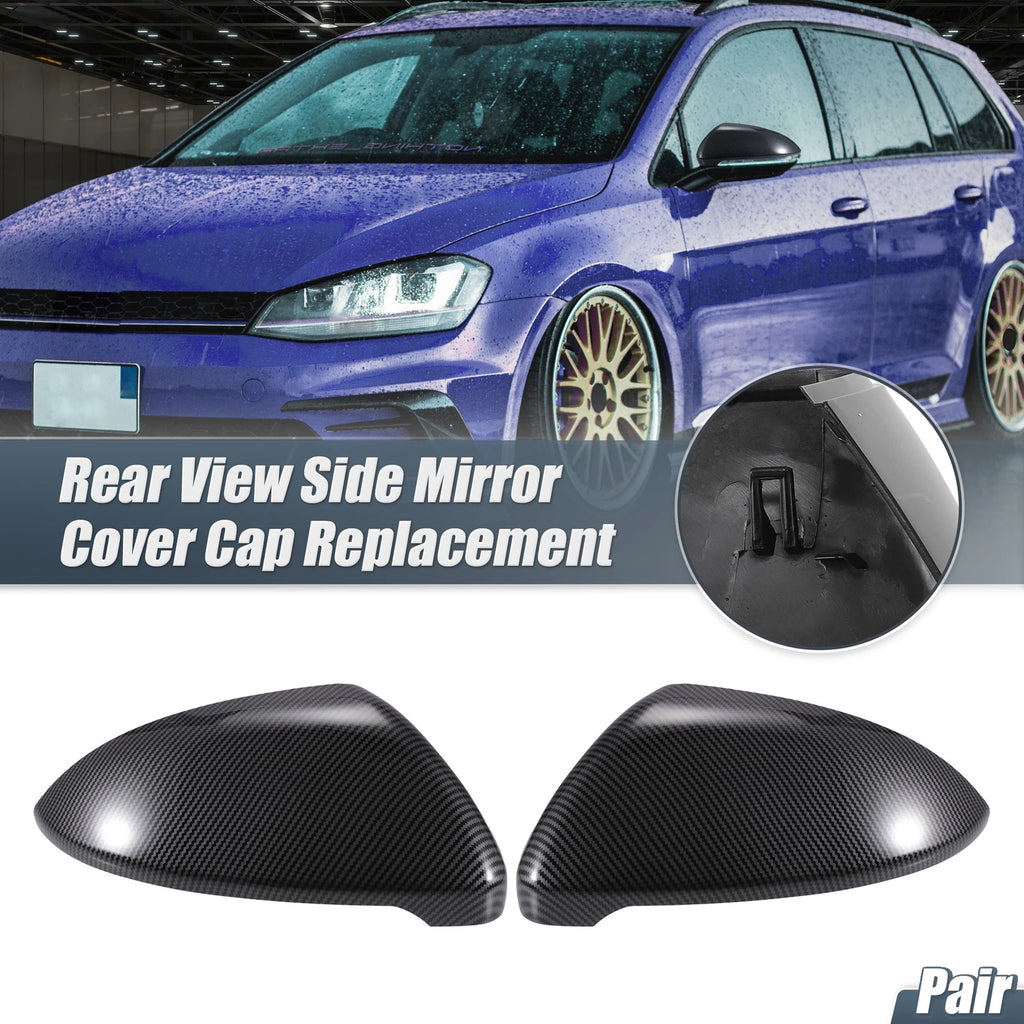 Pair Rearview Mirror Cover Cap Black Carbon Fiber for Volkswagen Golf MK7 (2015–2020)
