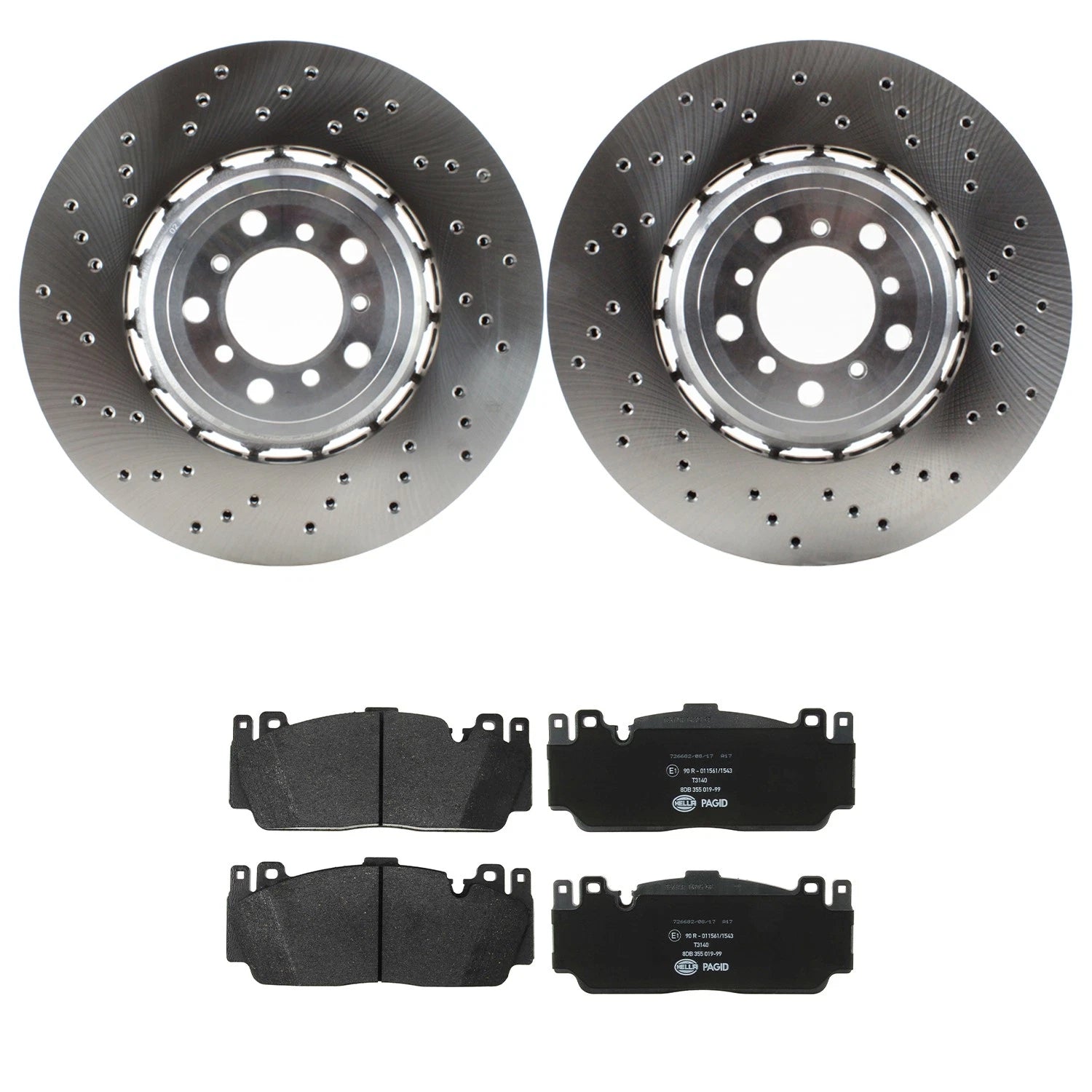 Set of 2 Front Rotors & Hella Low-Met Brake Pads for BMW F87 M2 (2016–2021)
