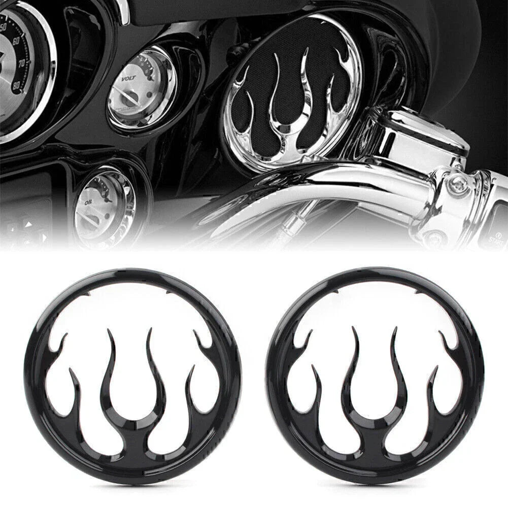 Black Flame Speaker Grill Accent Trim Cover for Harley Electra Glide (2009-2023)