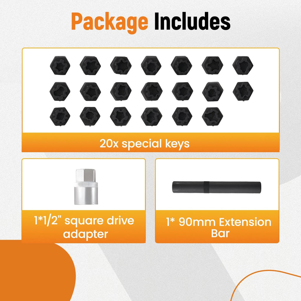 22pc Locking Nut Socket Key Set for VW Beetle Jetta Tiguan Passat Golf (2000-2023)