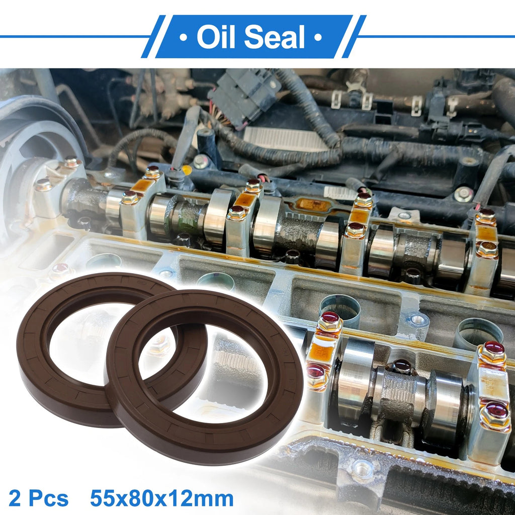 2X Oil Seal Rotary Shaft Seal FKM Rubber 55x80x12mm for Various Models 