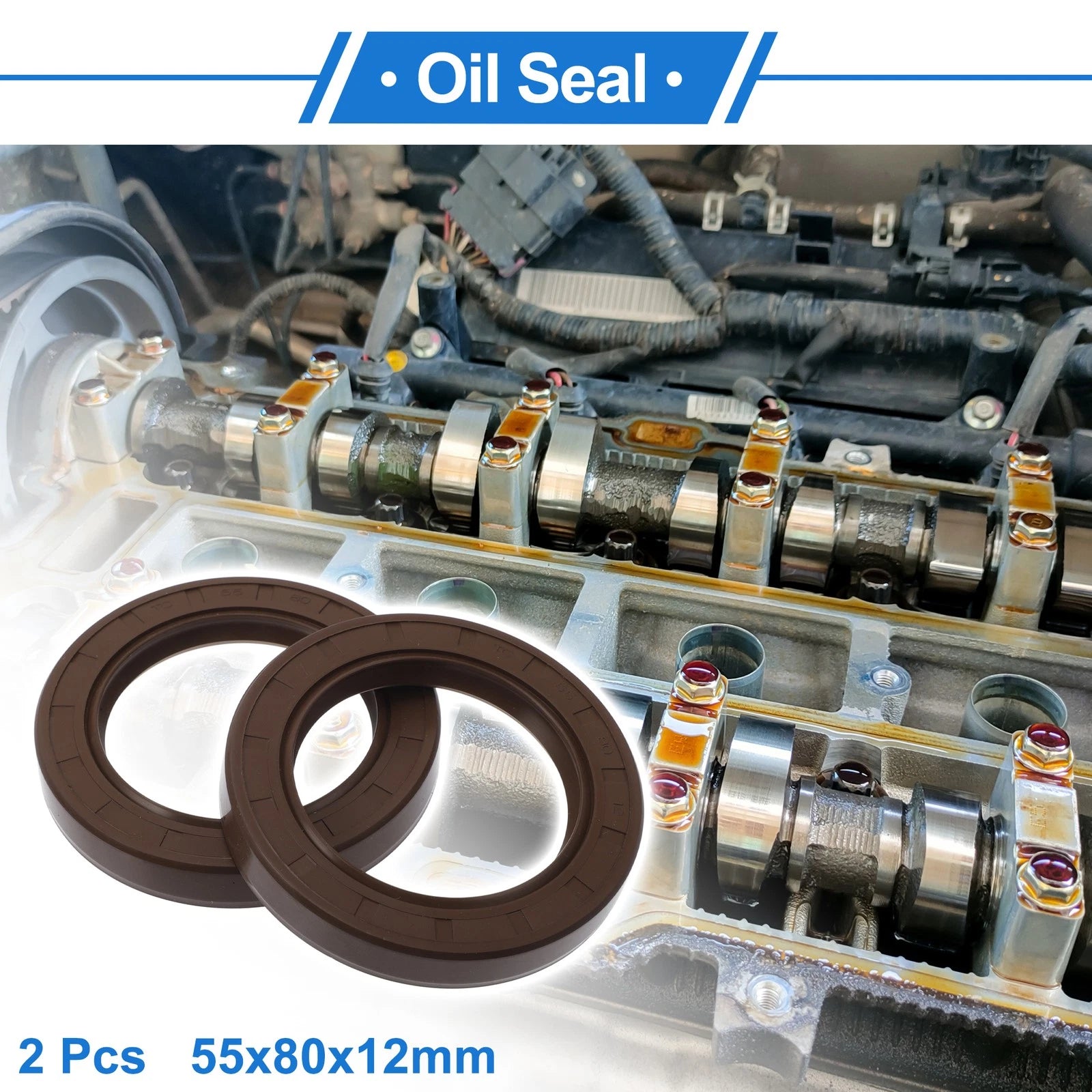 2X Oil Seal Rotary Shaft Seal FKM Rubber 55x80x12mm for Various Models 