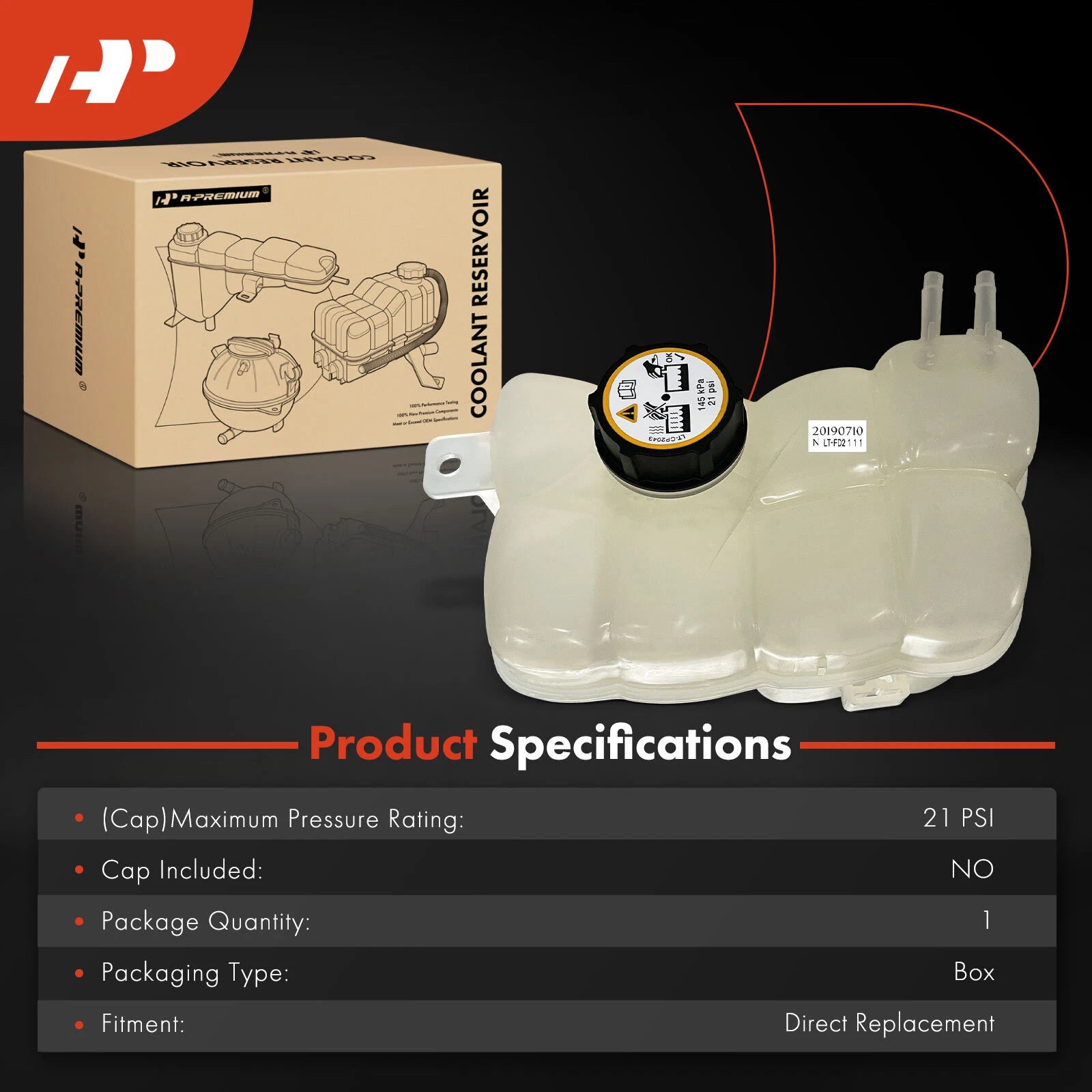 Engine Coolant Reservoir Tank with Cap for Ford Fusion (2017–2019)