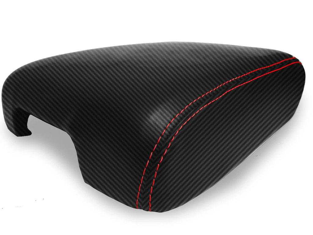 Console Lid Armrest Cover for Infiniti QX60 (2014–2020) Carbon Fiber Red Stitch