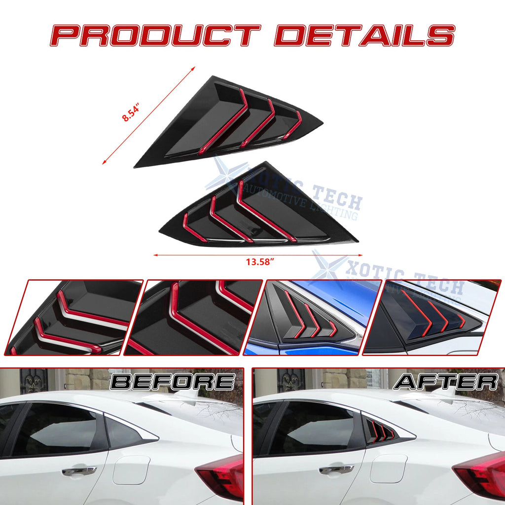 Side Air Vent Window Louver Glossy Black for Honda Civic (2016-2021)