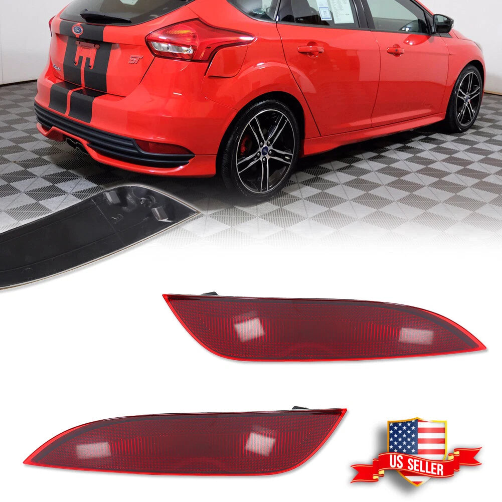 2X Red Lens Rear Bumper Reflector Lights for Ford Focus Hatchback (2015–2018)