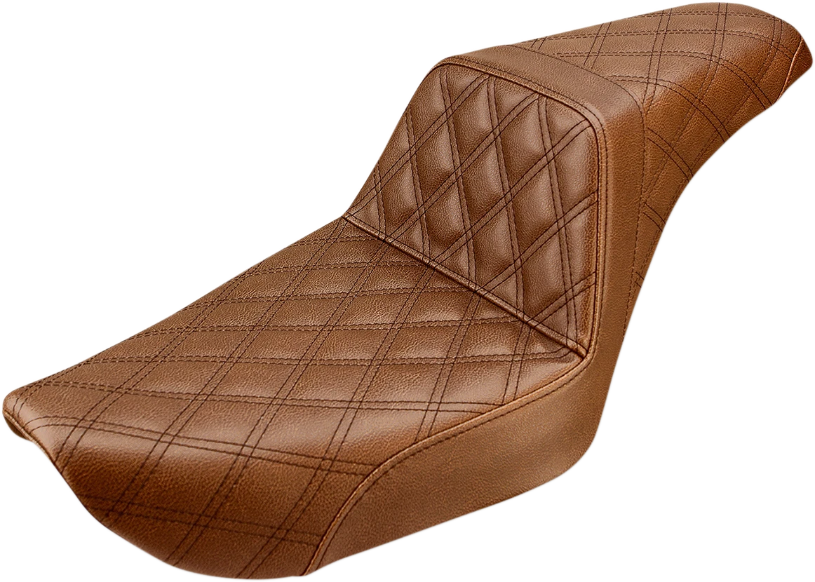 SADDLEMEN Step-Up Seat for Dyna (896-04-175BR) - Full Lattice Stitch - Brown