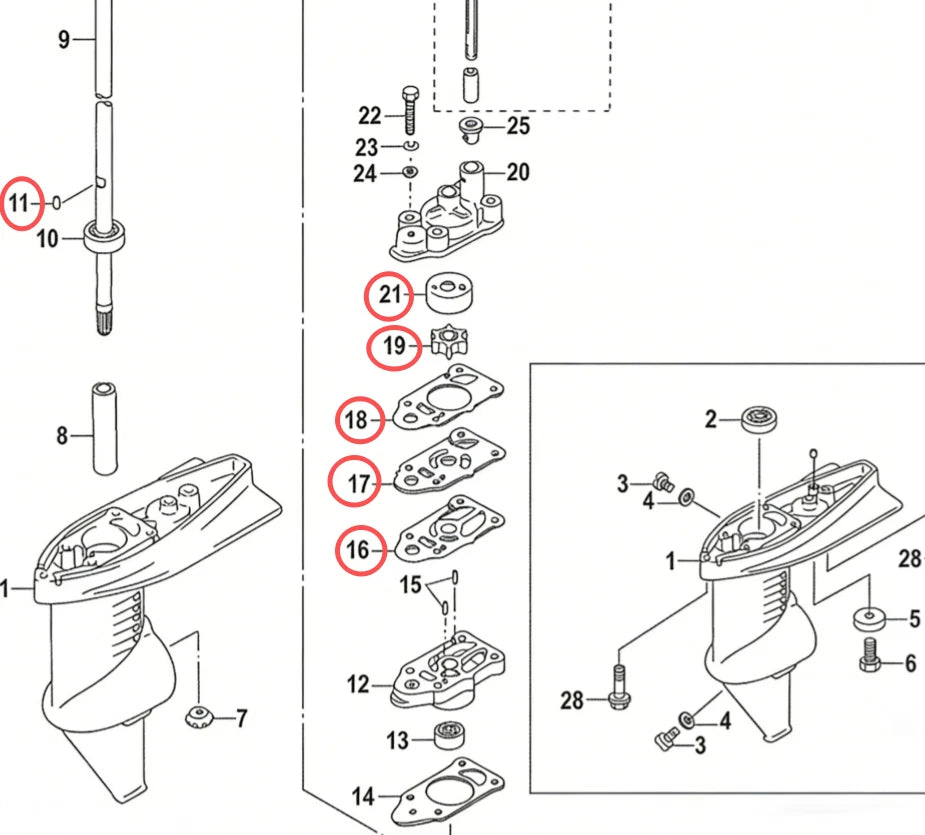 Water Pump Service Kit 16159A2 for Mercury Mariner 3 3.3 HP (2-S)