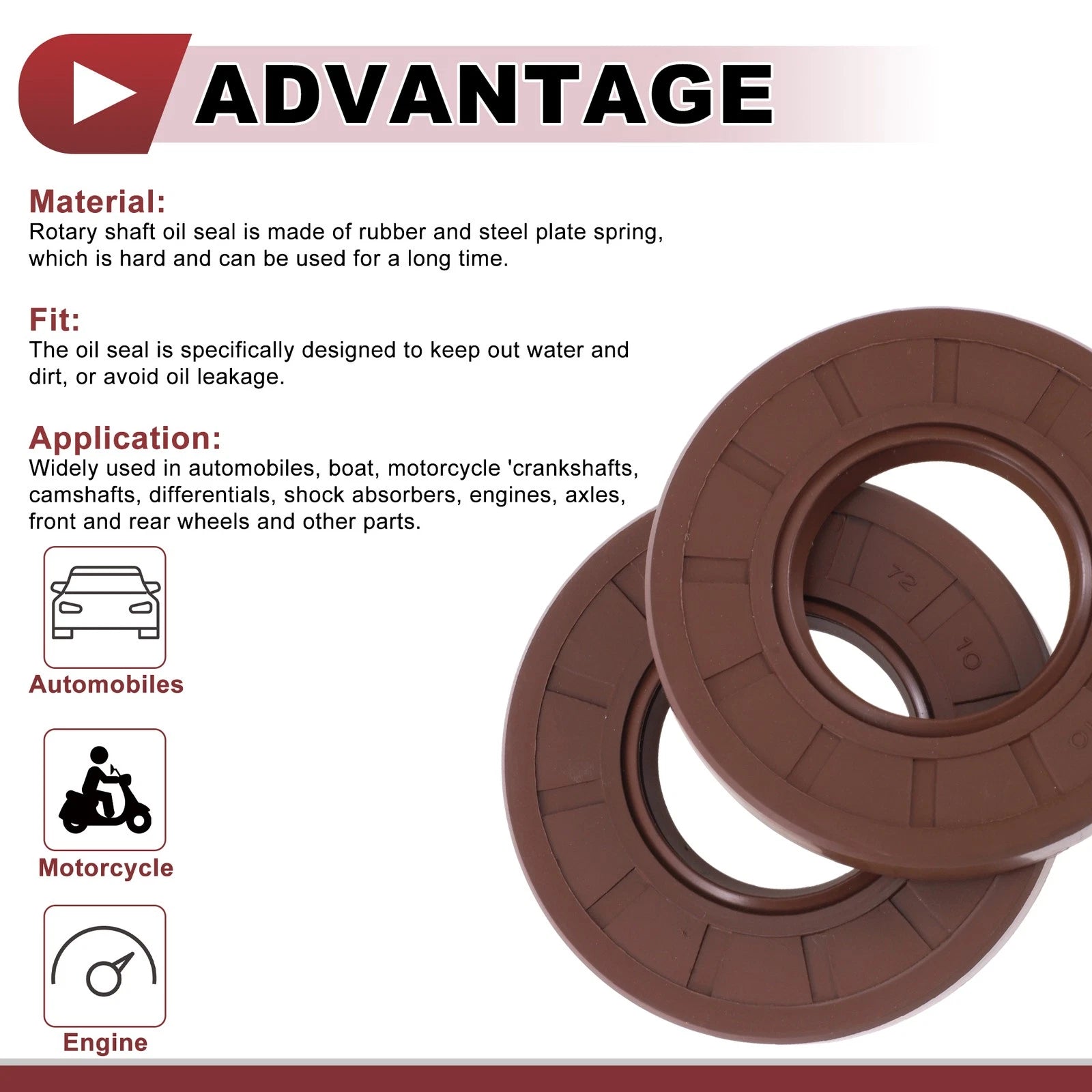 Set of 2 Oil Seal Rotary Shaft Seal FKM Rubber 35x72x10mm