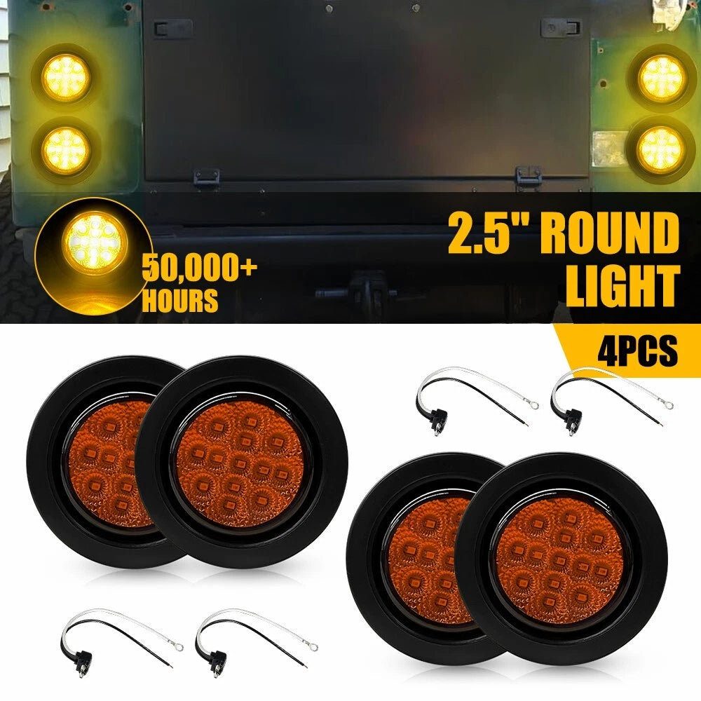 Set of 4 Amber LED Trailer Side Marker Lights for Truck (DOT Approved)