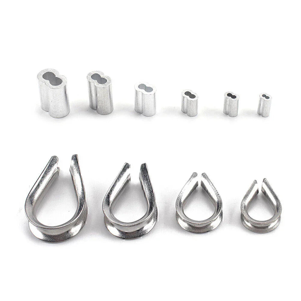195Pcs M2/3/4/5 Thimble & 6-Size Aluminum Crimping Loop Sleeves