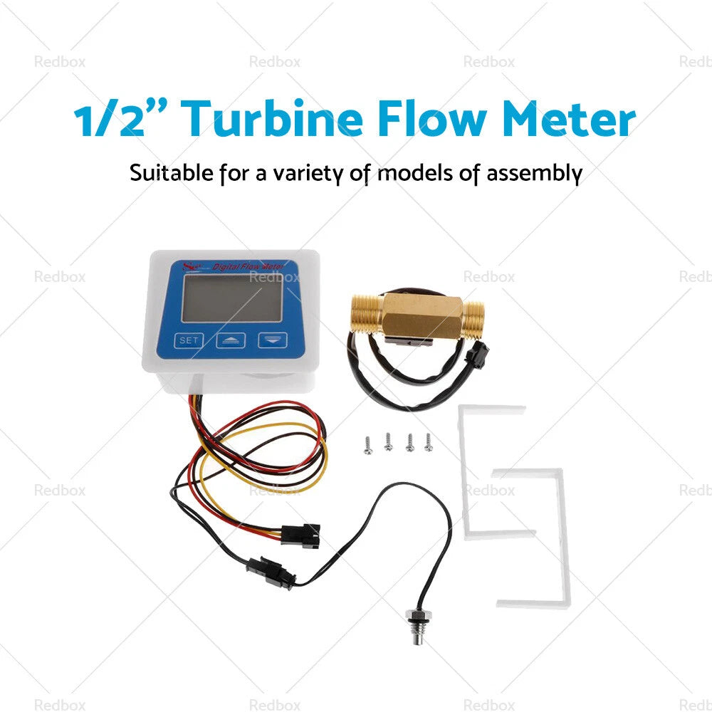 Digital LED Turbine Gauge Kerosene Fuel Water Flow Meter 1/2"