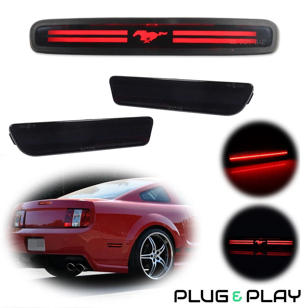 3X Smoke Red LED Third Brake & Rear Side Marker Lamps for Ford Mustang (2005–2009)