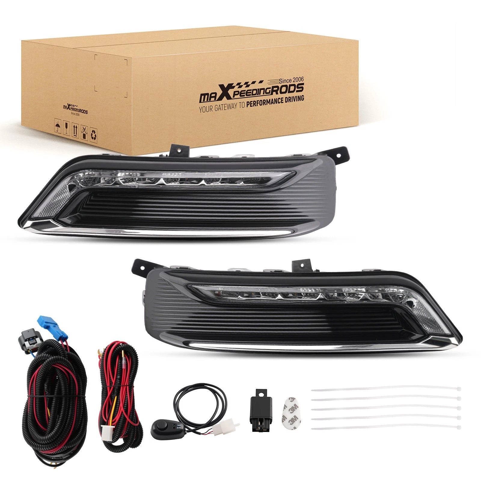 Clear Lens LED Fog Light Pair + Wiring + Switch Kit for Chevy Impala (2014–2020)