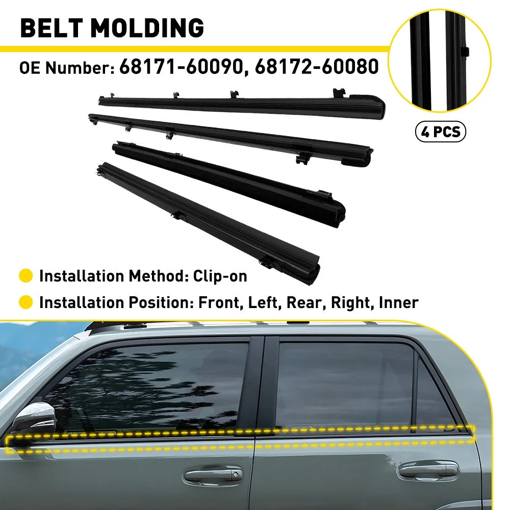 Inner Door Glass Weatherstrip Set of 4 for Toyota 4Runner (2010–2024)