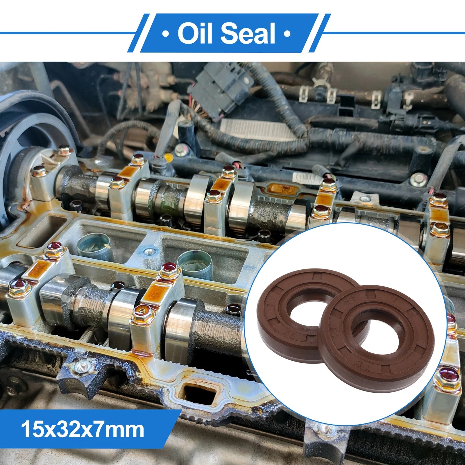 Set of 2 Oil Seal Rotary Shaft Seal FKM Rubber 15x32x7mm