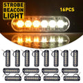 Set of 16 White Amber 6-LED Side Beacon Strobe Lights for Emergency Use