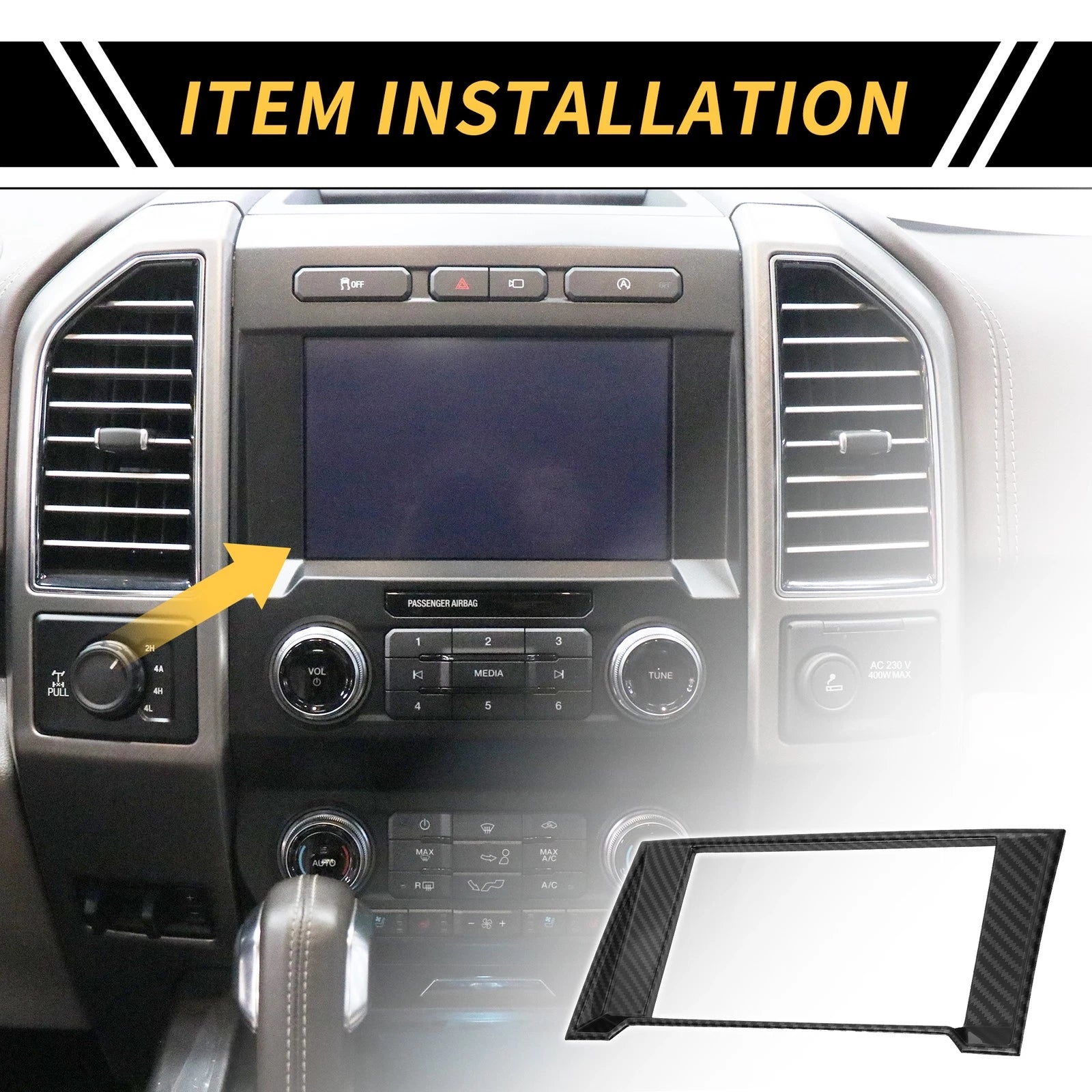 Central Dashboard Meter Frame Cover Trim for Ford F-150 (2015–2020) Carbon Fiber Black
