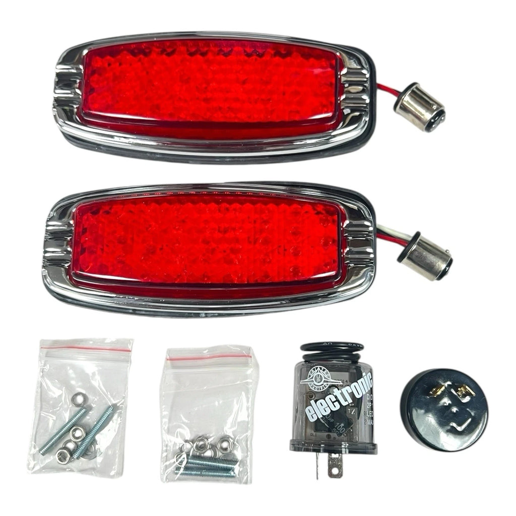 Flush Mount LED Tail Lights Pair with Chrome Bezels for 1941–1948 Chevy Cars