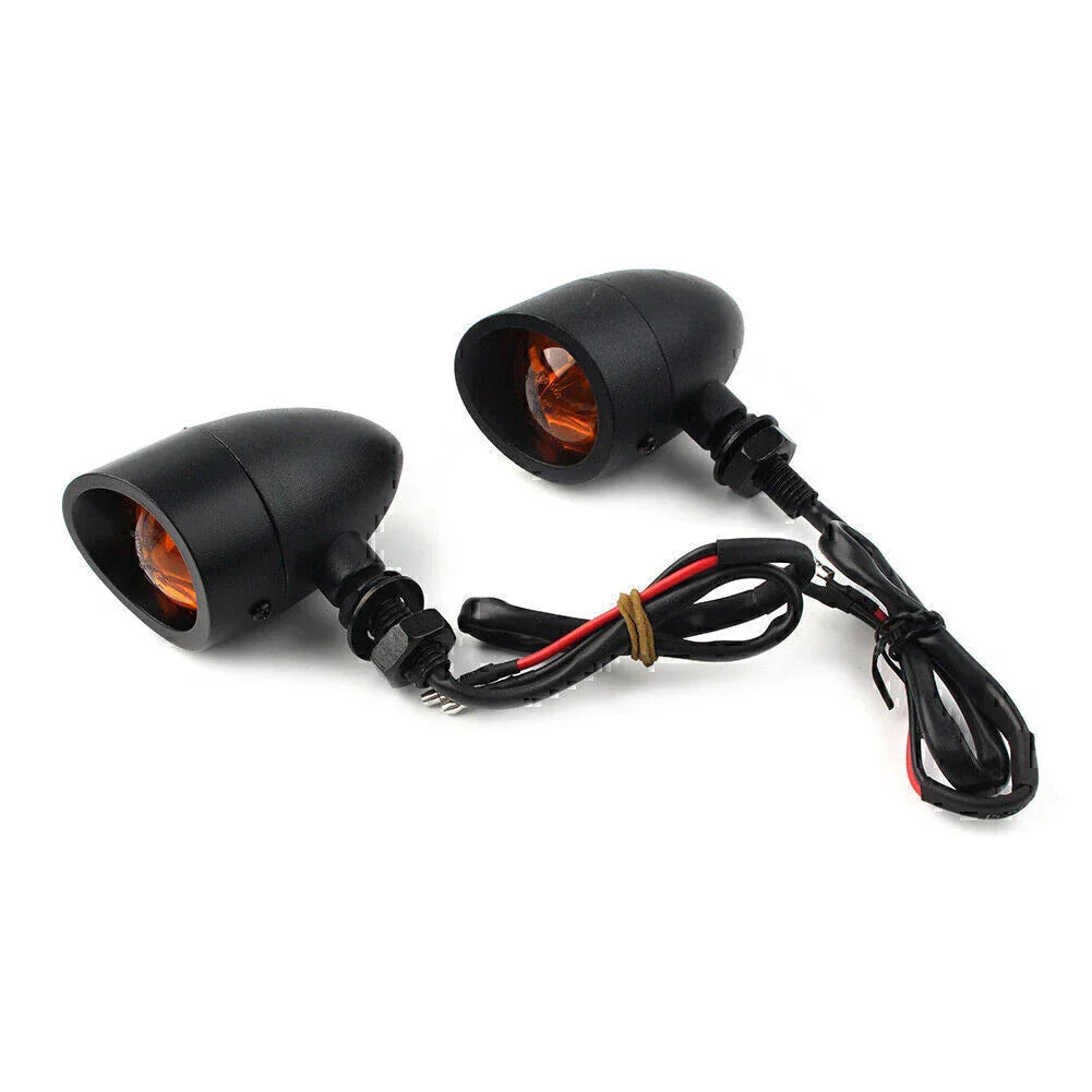 Black Retro Motorcycle Turn Signal Lights for Universal Fit