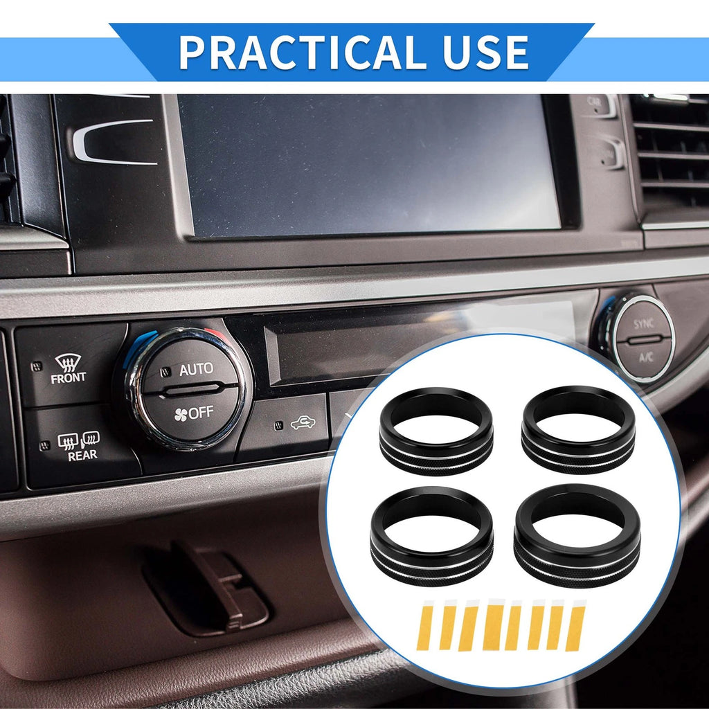Set of 4 AC Heater 4WD Switch Knob Cover Rings for Toyota Tacoma (2016–2023) Black