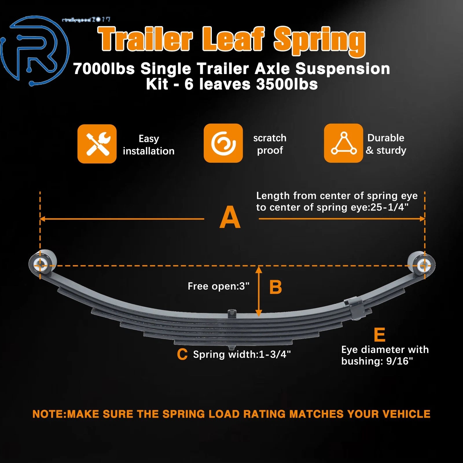 Single Trailer Axle Suspension Kit for 3500lb Trailers (7000lb)