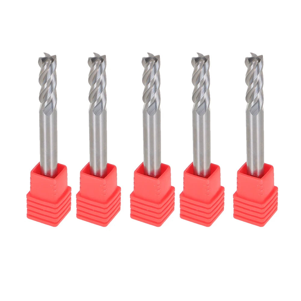 Set of 5 Carbide End Mills for Precision Machining (1/4", 2-1/2" Length)