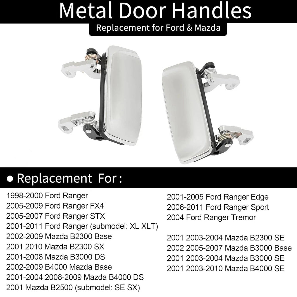 Set of 2 Metal Exterior Door Handles for Ford Ranger Mazda (1998–2011)