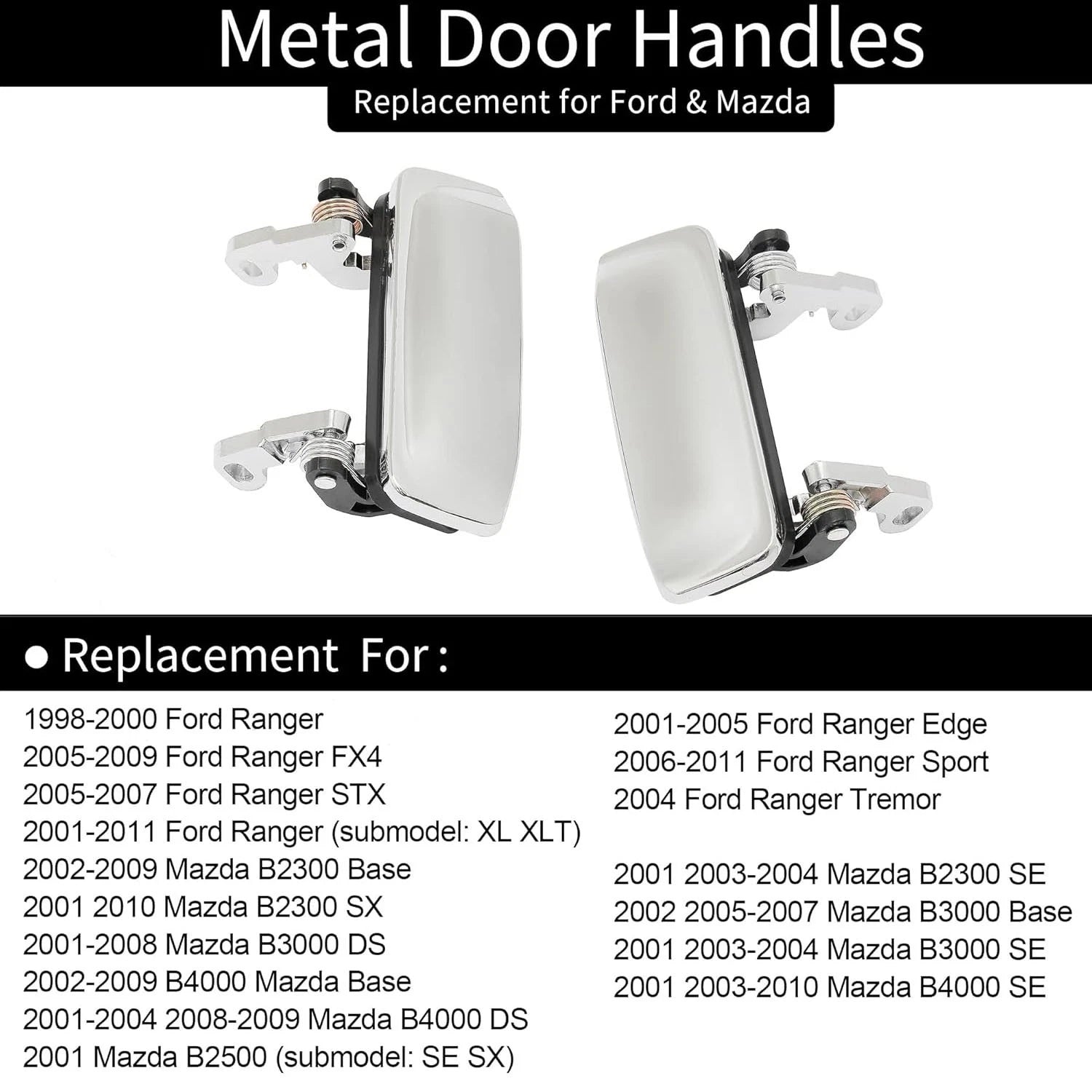 Set of 2 Metal Exterior Door Handles for Ford Ranger Mazda (1998–2011)
