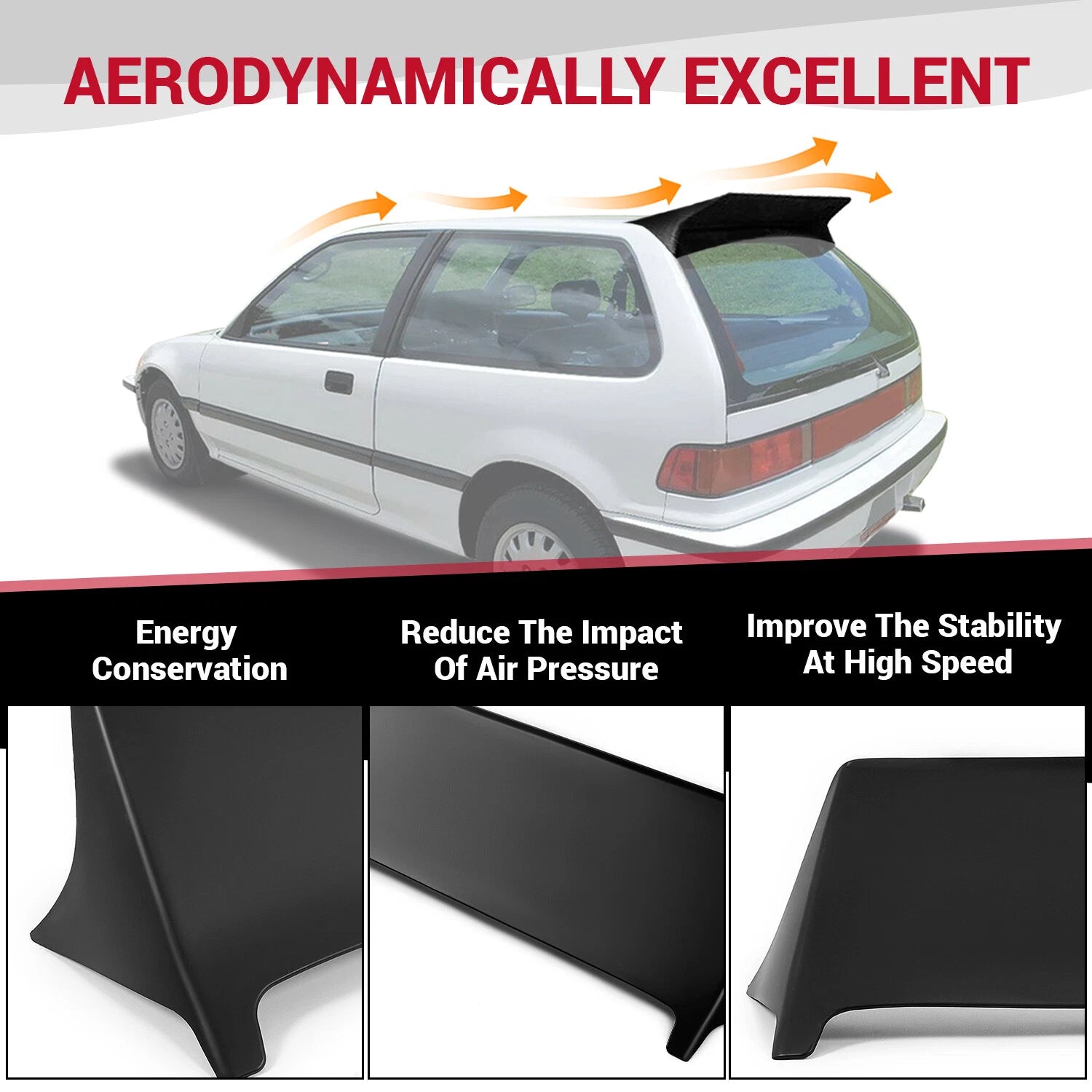 Rear Roof Spoiler Wing for Honda Civic Hatchback EF9 (1988–1991) Primed Black